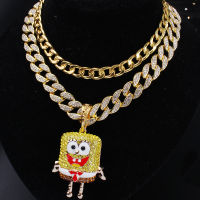 Hip Hop Gold Cartoons Pendant &amp; 18" Full Iced Out CZ Miami Cuban Chain &amp; 1 Row 16" Cuban Choker Chain Men Necklace Jewelry