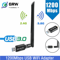 1200Mbps Wireless USB 3.0 WiFi Adapter Receiver Dual Band 5G &amp; 2.4G เสาอากาศ5dBi Wi-Fi Key USB Adapter สำหรับ Windows PC Mac