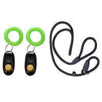 2 Pcs Pet Dog Cat Button Click Clicker Trainer Black &amp; 1 Pcs 52 Inch Nylon Rope Pet Dog Slip Training Leash (Black)