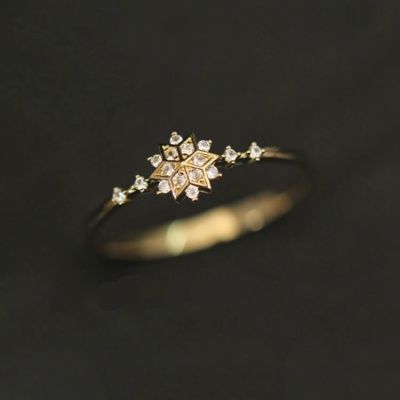 Wish แหวนเพชรสีทองรูปเกล็ดหิมะแบบไขว้ทำจากเกาหลีเครื่องประดับสำหรับผู้หญิงขายตรง