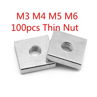 (JIE YUAN)100Pcs Nut M3 M4 M5 M6คาร์บอนเหล็กชุบสังกะสีชุบสังกะสีบาง GB39 DIN 562 Quadrangle Block ใช้งานร่วมกับ Prusa MK3