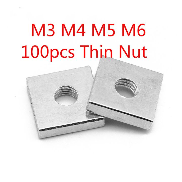 jie-yuan-100pcs-nut-m3-m4-m5-m6คาร์บอนเหล็กชุบสังกะสีชุบสังกะสีบาง-gb39-din-562-quadrangle-block-ใช้งานร่วมกับ-prusa-mk3