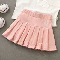 Girls Pleated Skirts, Childrens Cotton Skirts, Short Skirts with Safety Pants, Thin Skirts, Kids Fashion