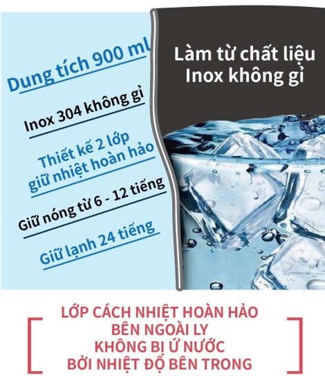 Ly giữ nhiệt thái lan 900ml inox 304 cao cấp có nắp chống trào nước + tặng - ảnh sản phẩm 3