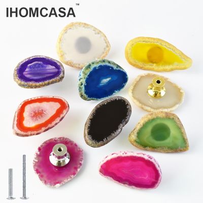 IHOMCASA Reiki Batu Akik Alami Mebel Pegangan Lemari Lemari Dapur Kenop Pintu Tarik Laci Kristal Seni Mewah Nordic