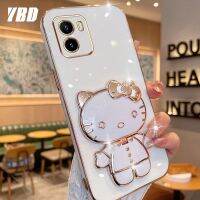 YBDมีเคสโทรศัพท์กระจกสำหรับ Vivo Y15s Y15A Y01 Y01A 3Dแมวน่ารักพับได้เคสซิลิโคนแบบนิ่มฉากยึดสามมิติ