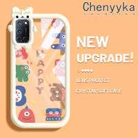 เคส Chenyyka สำหรับ A52 OPPO A72 A92 4G เคสการ์ตูนแฮปปี้มอนสเตอร์น้อยโบว์นเตอร์น้อยมีความสุขปลอกรูปแบบนุ่มทนต่อการขัดถูเคสโทรศัพท์โปร่งใสฝาครอบป้องกันเลนส์กล้องถ่ายรูป TPU ซิลิกาเจล