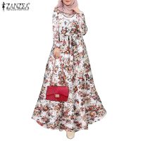 （A Simple）♦ ZANZEA Women Popular O Neck Floral Printed Full Sleeve Pocketless Multilayer Maxi Dress