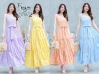 M21-012 Maxi Dress แม็กซี่เดรสแขนกุด พิมพ์ลายดอกนูนเอวสม็อคหลัง ข้างเอวมีสายผูก พร้อมส่ง