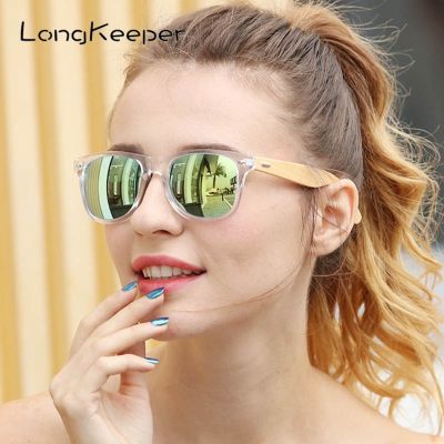 LongKeeper Polarized Wood Bamboo Sunglasses Women Brand Design Mens Real Wooden Arms Sun Glasses Mirrorr Lens Gafas de sol