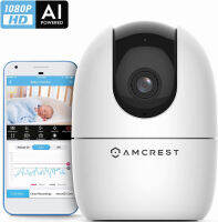 Amcrest 1080P Smart Home WiFi Camera, Baby Monitor, AI Human Detection, Motion-Tracking, Indoor Pet, Dog, Nanny Cam w/ 2-Way Audio, Phone App, Pan/Tilt Wireless IP Camera, Night Vision, ASH21-W White