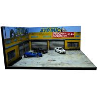 1/64 Scale Garage Tire Repair Shop Factory Warehouse House Building Model for Car Vehicle Toys Collectible Sence Decoration Show