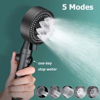 High Pressure Shower Head 5 Modes Adjustable Water Saving Pressurized Showerheads One-Key Stop Spray Nozzle Bathroom Accessories Showerheads