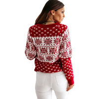 Christmas Sweater Women Spring Autumn Knitted Sweaters Snowflake Elk Print Ladies Jumper Pullovers Xmas Sweaters Female