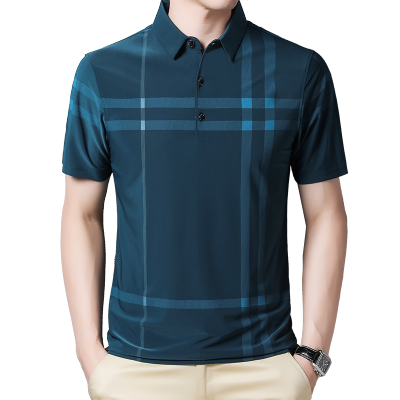 HOT11★BROWON Business Polo Shirt Men Summer New Cal Loose Breathable Anti-wrinkle Short Sleeved Plaid Men Polo Shirt Men Tops