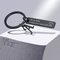 Vnox Initial Key Chain  Drive Safe I Need You Here with Me  Stainless Steel Gemetric Bar with A-Z Letters Charm Pendant Key Chains