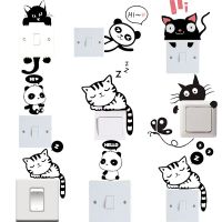 1pc Funny Animal Patterns Switch Stickers Cat Cute Sticker For Kids Room Home Decoration Vinyl Wall Decals Cartoon Wall Stickers Wall Stickers Decals