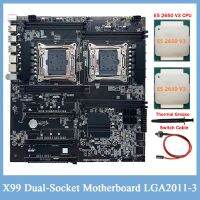 X99 Dual-Socket Motherboard PCB Motherboard LGA2011-3 Dual CPU Support RECC DDR4 Memory+2XE5 2650 V3 CPU+Switch Cable+Thermal Grease