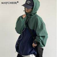 MAYCHEER   เสื้อผ้าแจ็คเก็ตลายบล็อกมีฮู้ดสำหรับผู้ชายทรงหลวมแห้งเร็วเนื้อผ้าลำลองแสงแดด