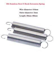 10Pcs Wire Dia 0.6mm S Hook Extension Spring 304 Stainless Steel Cylindroid Helical Pullback Tension Coil Spring Length 20 60mm