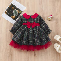 ชุดเดรส A-Line ฤดูใบไม้ผลิฤดูใบไม้ร่วงแขนยาว Peter Pan Collar Plaid Dress พร้อมเข็มขัด