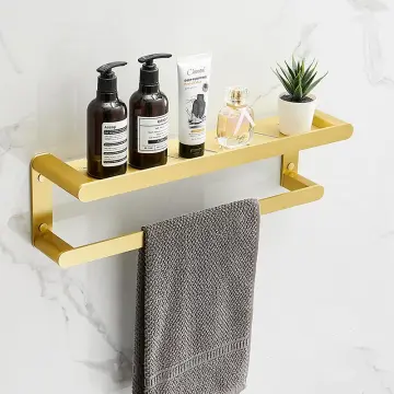 brushed gold shower shampoo storage shelf