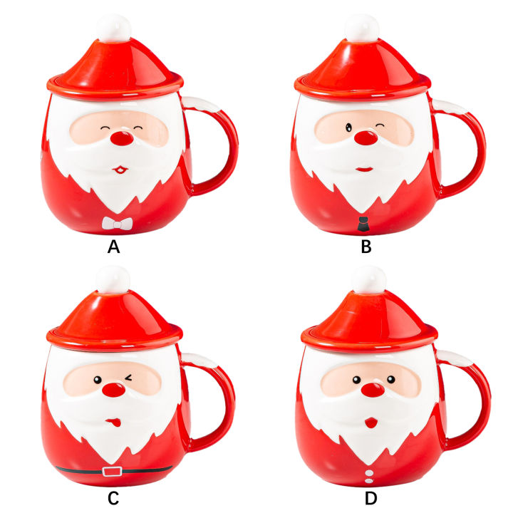 easybuy88-แก้วกาแฟถ้วยน้ำช้อนของขวัญปาร์ตี้พร้อมฝาเซรามิกซานตาคลอสภาชนะเครื่องดื่มความจุมาก