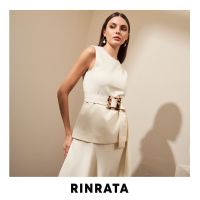 RINRATA - Luna Topเสื้อแขนกุด ตัดต่อผ้าระบายช่วงเอว มาพร้อมเข็มขัด รุ่น Luna Top สีครีม