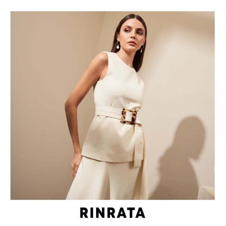 rinrata-luna-topเสื้อแขนกุด-ตัดต่อผ้าระบายช่วงเอว-มาพร้อมเข็มขัด-รุ่น-luna-top-สีครีม
