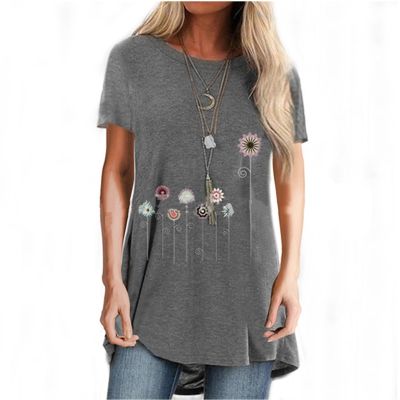 Floral Print Cotton T Shirt Short Sleeve Women Casual Tees Top Loose O-Neck T-Shirts Femme 2021 Female Tops Womens Clothing