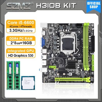 SZMZ H310 Motherboard Lga 1151 Kit with core i5 6600 processor and 16GB DDR4 memory with HD Graphics 530 Placa Mae Gaming PC