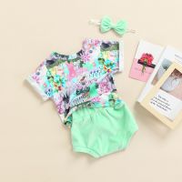 Easter Bunny Baby Girls Clothes 3Pcs Cute Toddler Short Sleeve Tops+Shorts+Headband Cartoon Rabbit Sweet Newborn Clothing Set  by Hs2023