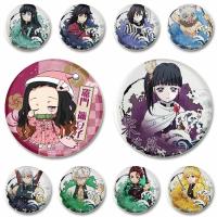 Anime Demon Slayer Badge Pins Round Handmade Brooch Cosplay Cartoon Sabito Makomo Acrylic Enamel Pin Fashion Jewelry Accessory Fashion Brooches Pins