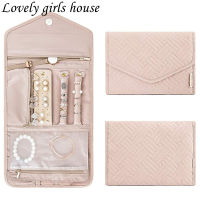 【♡Lovely girls house♡】กล่องจัดเก็บเครื่องประดับกำมะหยี่แฟชั่นพกพาพับได้ต่างหูสร้อยคอสร้อยข้อมือแสดงกระเป๋าเก็บของหนัง