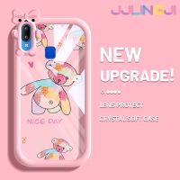 Jjlingji เคสสำหรับ VIVO Y91 Y91i Y95เคสลายการ์ตูนวาดหมีสีสันสร้างสรรค์เคสเลนส์กล้องถ่ายรูปแบบนิ่มสัตว์ประหลาดน้อยซิลิโคนโปร่งใสเคสกันกระแทกแบบใสง่าย