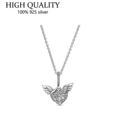 S925 Sterling Silver Inlaid Angel Wing Love Necklace Is Suitable For Fashionable Women 39;s Jewelry And Original Pandora Pendant