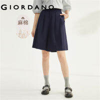 GIORDANO ผู้หญิง ผ้าฝ้ายลินินธรรมชาติทอหลวมจีบเอวยางยืดกางเกงลำลองบาง Free Shipping 05403320