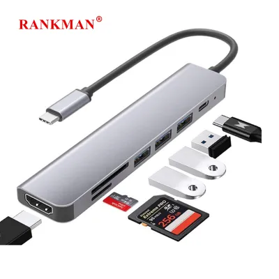 Rankman Type C to 4K HDMI-compatible USB C 3.0 Dock SD TF Card Reader Adapter Hub for Samsung S21 Dex Xiaomi 10 PS5