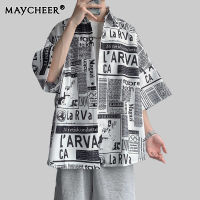 MAYCHEER เสื้อวินเทจ เสื้อเชิ้ตฮาวายผู้ชายแบบใหม่ แขนสั้นคู่รักชายหาด