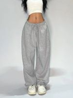 HOUZHOU Casual Gray Sweatpants Women Wide Leg Black Joggers Classic Baggy Streetwear Female Oversized Sports Trousers All-Match