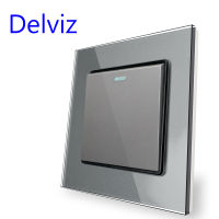 Delviz Toughened Glass Switch,แผงคริสตัลสีเทา16A Wall Power Socket, AC 110V-250V 86Mm * 86Mm,1 Gang 2 Way Push Button Switch