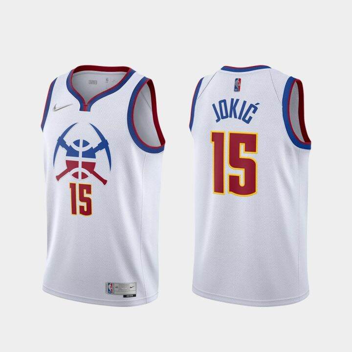Original NBA Heat Pressed Men's White Denver Nuggets 15 Nikola Jokic