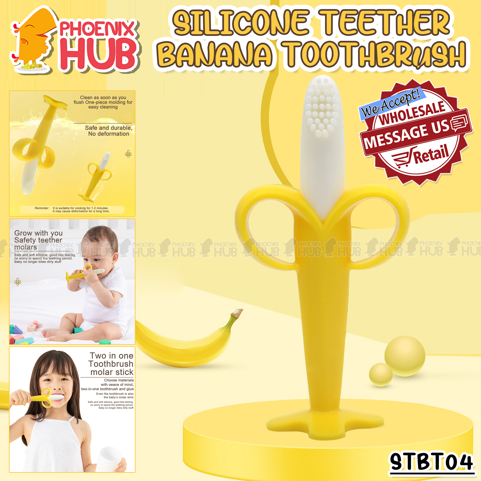 1pc Portable Teether Baby Toothbrush Banana Safe Molar Silicone Teething 