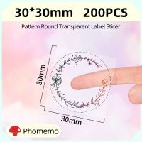 200Pcs Circle Round Transparent Pattern Self-Adhesive Label Paper for Phomemo M110/M200 Label Printer Thermal Sticker Paper Roll