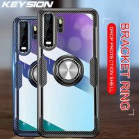 KEYSION หรูหราบางกันกระแทกโลหะแหวนรถแม่เหล็กเคสสำหรับหัวเหว่ย P30 P20 Pro Lite ซอฟท์ปลอกซิลิโคนสำหรับ Mate 20 Pro Lite-JSKB MALL