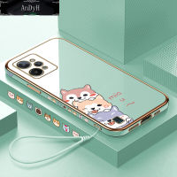AnDyH Casing Case For Realme C31 Case Fashion Cute Cartoon Dogs Luxury Chrome Plated Soft TPU Square Phone Case Full Cover Camera Protection Anti Gores Rubber Cases For Girls