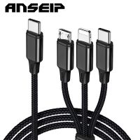 ANSEIP สายไนลอนชนิด USB ชนิด C,3 In 1 PD สายชาร์จเร็ว3A USB ที่ชาร์จไฟรวดเร็ว USB สายสำหรับ iPhone 11 12 Pro Xiaomi Redmi 10 Huawei