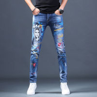 SONIX ผู้ชายพิมพ์ Ripped กางเกงยีนส์ผู้ชายแบรนด์เกาหลีรุ่นแนวโน้ม Denim Casual Slim Skinny กางเกงฤดูร้อนกางเกงผู้ชายน้ำ