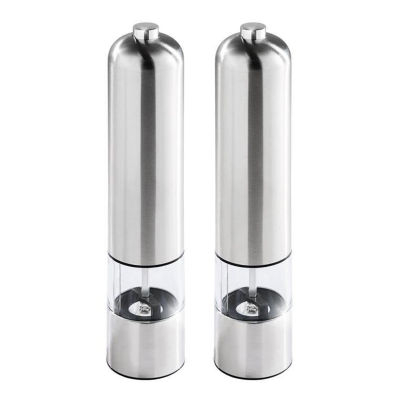 Press style round pepper grinder Electric Mill in Stainless Steel, Salt Mill (Salt) or Pepper Mill-Silver Color-With light