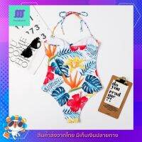 ?SexyBeach (S-XL) มี2สี ชุดว่ายน้ำวันพีซ สีขาวลายดอกไม้,สีแดง ขาเว้าสูง อกผูกโบว์ มีฟองน้ำเสริม บิกินี่ ชุดเที่ยวทะเล (SB160)